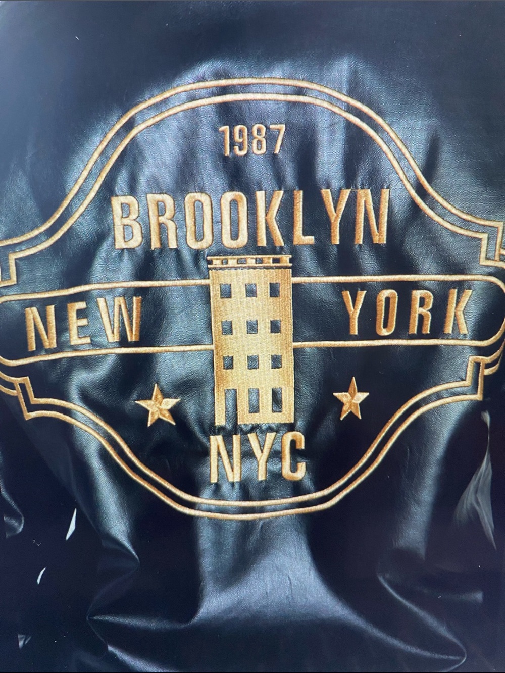 NWT Fashion Nova Black Varsity Faux Leather Jacket with Gold Trim - Picture 11 of 14